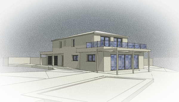 Dessin d'une villa à la Cadière d'Azur réalisé par Fabien Ollagnier architecte à Bandol