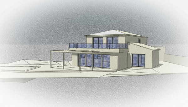 Dessin d'une Villa à la Cadière d'Azur réalisé par Fabien Ollagnier architecte dans le Var